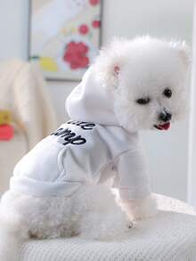 PETSIN 1件猫狗通用宠物服装，秋冬休闲连帽衫，小型犬春秋开襟外套 - 白色 - 查看 4