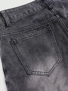 ROMWE Grunge Punk 浪漫朋克学院风牛仔拼布格子不对称下摆女式牛仔迷你裙 - 棕色 - 查看 4