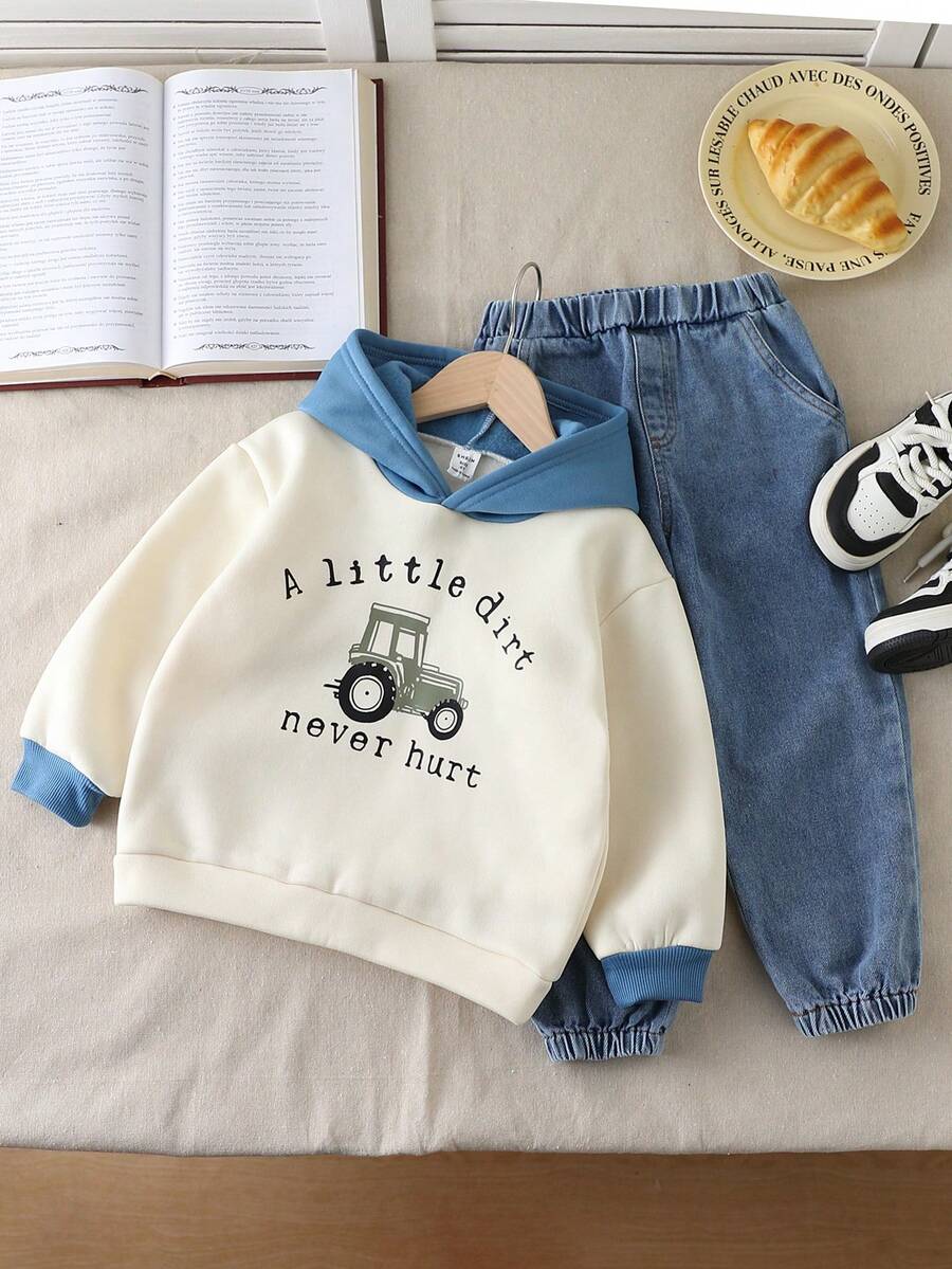 LMoss Kids Bộ 2 áo hoodie và quần dài đan màu tương phản cho bé gái trang phục thường ngày - Nhiều màu - Xem 1