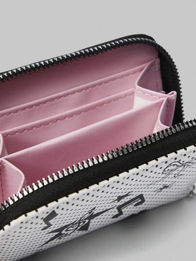 Anime 1 pièce Porte-cartes multicouche imprimé de pois et de notes de musique, porte-monnaie compact et mignon