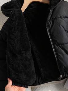 Sparklyn 少女休闲短款连帽棉衣，保暖内衬，宽松版型，舒适，适合秋冬季日常穿着、户外、派对、拍照 - 黑色 - 查看 8