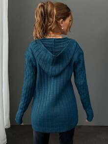 EURMUSE Cardigan With Hoodie Detail And Special Pattern + 350 - Cadet Blue - View 3