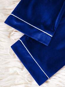 SHEIN 2件套女童韩版羊毛心形刺绣开衫和裤子睡衣套装 - 藍色 - 查看 7