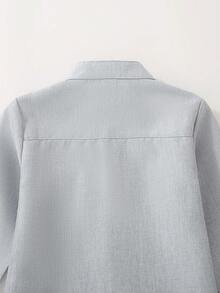 SHEIN 男童休闲日常通勤字母拼布口袋立领长袖衬衫，秋季/春季