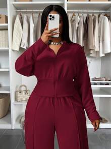 Slaydiva Hàng mới về Thu Đông, Quần áo Thu/Đông dành cho nữ, Halloween, Bộ đồ mặc nhà cỡ lớn cho nữ, Áo liền quần dài tay, Bộ hai mảnh kín đáo, Áo liền quần cho người có đường cong, Áo liền quần cỡ lớn, Thanh lịch - Màu Đỏ Sâu - Xem 11