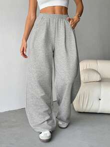 SHEIN Tall Women's Fall Streetwear Fashion Casual Vintage Corduroy Textured Long Baggy Pants,Thanksgiving Gray Casual Sports Pants With Loose Style, Suitable For Sports And Leisure - Grey - View 4