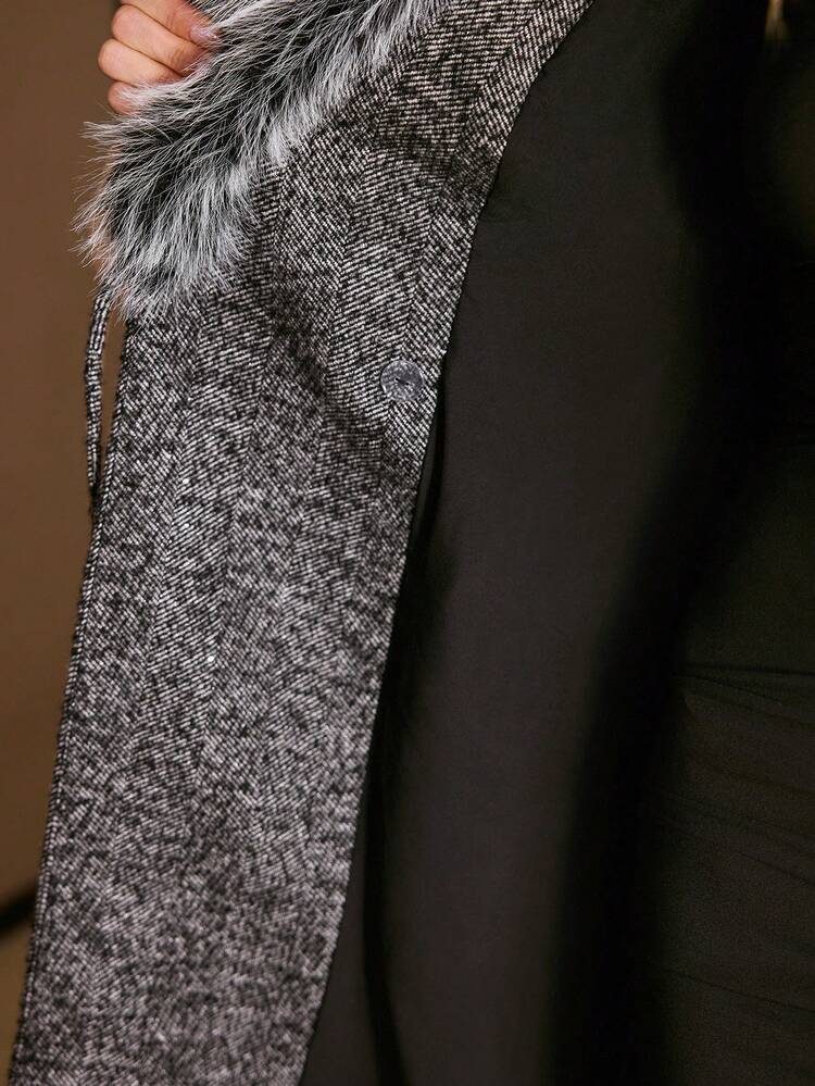 WOMEN'S WOOL BLEND COAT WITH FAUX FUR COLLAR, AUTUMN/WINTER