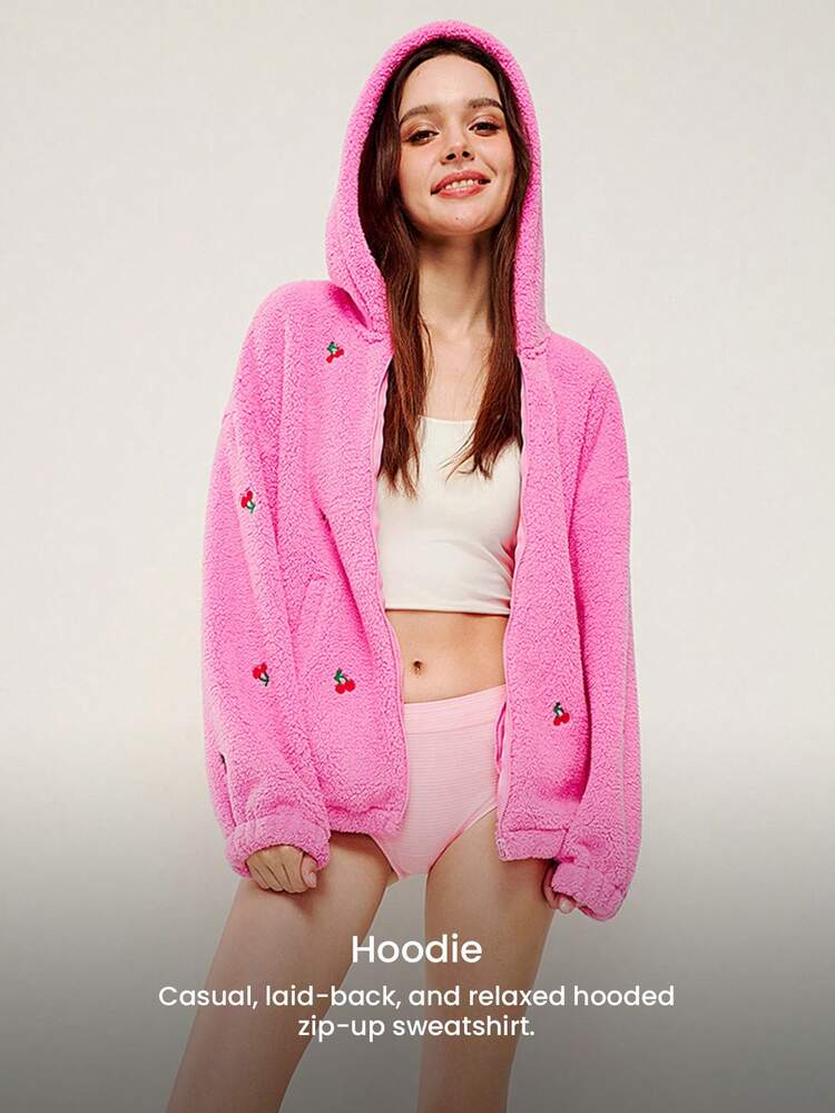 Weiche und warme Damen Pyjama-Jacke mit Kapuze und Kirschblüten-Design als Oberbekleidung, Weihnachts- und Neujahrspyjama-Stil 2025