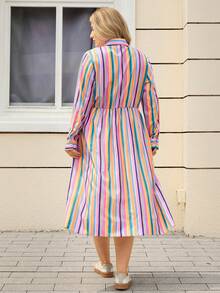 Rosumi Plus Size Casual Commuter Striped Dress, Autumn Winter Clothes For Women Cozy Fall And Winter Clothes For Women Casual Long Dresses - Multicolor - View 2