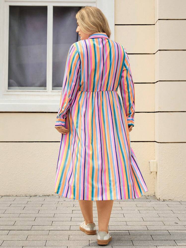 Plus Size Casual Commuter Striped Dress, Autumn Winter Clothes For Women Cozy Fall And Winter Clothes For Women Casual Long Dresses