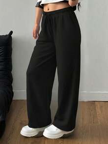 SHEIN Tween Girls Oversized Sweatpants, Casual & Fashionable For Everyday Wear - Black - View 8