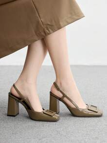 CUCCOO BIZCHIC Pantofi sport pentru femei, cu vârf pătrat, toc gros, din piele PU maro, fără slip-on, la modă, minimalisti, confortabili, pentru purtare zilnică și ocazii speciale