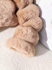 SHEIN Elladie kids 1 件女童柔软人造毛皮夹克，优雅长袖短款修身连帽外套，适合秋冬季 - 卡其色 - 查看 6
