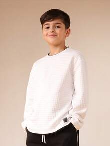 SUMWON Conjunto coordinado de pantalón de pierna ancha y top de manga larga con textura para niños preadolescentes, atuendo casual de uso diario - Blanco y Negro - Ver 3