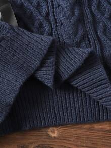 SHEIN 少女圆领麻花针织套头毛衣，海军蓝，休闲百搭，适合秋冬 - 藏蓝色 - 查看 6