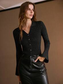 MOTF PREMIUM Áo len cardigan tay loe eo ôm sát dành cho nữ, mùa thu/đông - màu đen - Xem 7