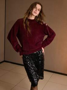 MOTF PREMIUM WOMEN'S SEQUIN STYLISH STRAIGHT SKIRT, AUTUMN/WINTER - Black - View 5