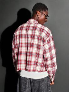 SUMWON Camisa de botones de manga larga a cuadros con ajuste corto, patrón a cuadros rojos, de algodón casual y oversize, prenda esencial de otoño e invierno para el streetwear clásico de todos los días - Multicolor - Ver 2