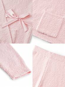 LUVLETTE Christmas & New Years Pajamas Winter Pink Basics Fuzzy Fleece Wrap Top & Pants 2 Piece Set Loungewear Pajama Set Lingerie As Outerwear - Pink - View 5