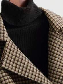 Franclia 时尚法式复古优雅通勤翻领腰带宽松千鸟格夹克，秋冬女大衣 - 摩卡棕 - 查看 5