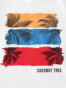SHEIN 2pcs Young Boy Hawaiian Coconut Tree Print Short Sleeve T-Shirt & Shorts Set, Casual Beach Outfit, School, Campus, College Summer Holiday - Multicolor - View 7