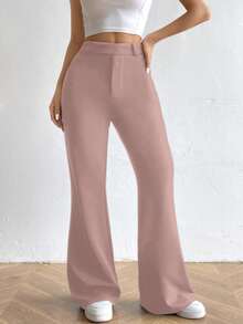 SHEIN Unity Pantalones casuales de unicolor para mujer - Rosa Pálido - Ver 5