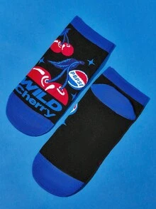 PEPSI X SHEIN 3 đôi tất cổ ngắn màu trắng và đen mềm mại, thoáng khí, thấm hút mồ hôi, họa tiết anh đào, thời trang và dễ thương, mũi và gót được gia cố, bền chắc, phù hợp cho cả nam và nữ, mọi mùa, mùa hè, mùa đông - Nhiều màu - Xem 8