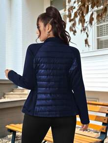 SHEIN EZwear Áo khoác nữ tay raglan màu trơn cỡ lớn có khóa kéo thường ngày mùa đông Áo khoác nữ màu xanh navy Áo khoác nữ Áo khoác chần bông Quần áo mùa đông cho nữ Áo khoác ngoài cho nữ - Màu xanh hải quân - Xem 2