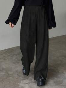 FRIFUL Quần ống đứng vải họa tiết trơn màu tối giản dành cho nữ - màu đen - Xem 1