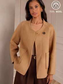 Lilora Women's Solid Color Scarf Design Raglan Sleeve Loose Casual Overcoat With Dual Pockets Women Winter Coat Camel Coat Tan Coat Women Coat With Scarf,Suitable For Valentine's Day, Retro, Date Night, Formal Events, Comfortable, Casual, Outdoor,Business, Retro, Outing, Old Money,Siren Coquettish,  Cruise Attire, Commuting,  Richly Layered, Date Night, Gathering, Minimalism, Birthday, Formal Event, Break, Modest, Chic, Casual, Shopping, Street Wear, Going Out,Autumn Winter