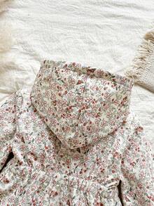 SHEIN Vintaside Kids 女童可爱印花保暖拉链外套，秋冬季 - 米色 - 查看 5