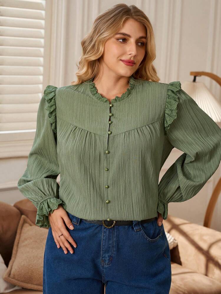 Plus Size Casual Solid Color Long Sleeve Shirt, Autumn New Year Look Maija Fall Winter 2025 Fall/Winter Party Elegant Dress Women New Year Clothes Elegant Dress Women  Stylish Clothing Collection Elegant Party Clothes For New Year Christmas Clothes For Women  Winter Clothes For Women