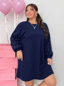 SHEIN EZwear Váy đen dáng rộng hở vai cỡ lớn dành cho nữ - Màu xanh hải quân - Xem 6