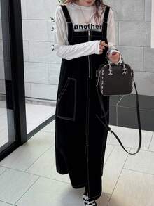 FRIFUL 女式纯色休闲牛仔连衣裙 - 黑色 - 查看 4