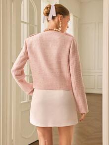 Revavyn Áo khoác vải tuýt thanh lịch với chất liệu vải chỉ bạc, trang trí túi, thiết kế đa năng dành cho nữ - Hồng - Xem 6