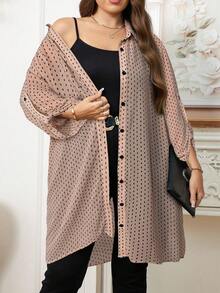 Reflora Camisa holgada de manga larga con estampado completo y botones en la manga para mujer talla grande, para uso casual y diario en primavera/otoño - Rosa - Ver 5