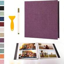 1pc Self-Adhesive Scrapbook Album With Magnetic Pages, 4x6, 5x7, 8x10 Photo Album, Drawing Book With Metal Pen, Suitable For Gift, Family, Wedding, 11x10.6 Inches, 40 Pages, White Gifts Birthday Graduation - Multicolor - View 12