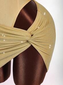 Amplova Conjunto de mono cómodo de color metálico y minifalda con brillo para mujer