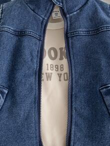 Genkimix Kids 3 件套年轻男孩秋季新款 2025 服装，圆领长袖英伦印花运动衫，拉链牛仔背心，牛仔保暖内衬裤，简约时尚街头休闲 3 件套 - 彩色 - 查看 6