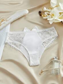 Crystal Vow Quần lót ren vá trang trí nơ thanh lịch dành cho nữ - trắng - Xem 6