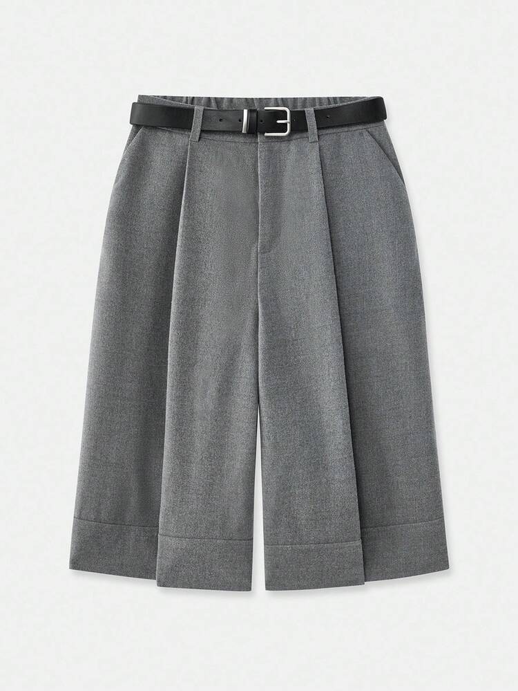 SHEIN Maija Grey Pleated Woolen Trousers For Women, Loose Straight Leg, Minimalist Modern Casual Versatile Maija Fall Winter 2025 Women Christmas Women's Clothing Chic Pants For Women  Stylish Clothing Collection Christmas Clothes Christmas