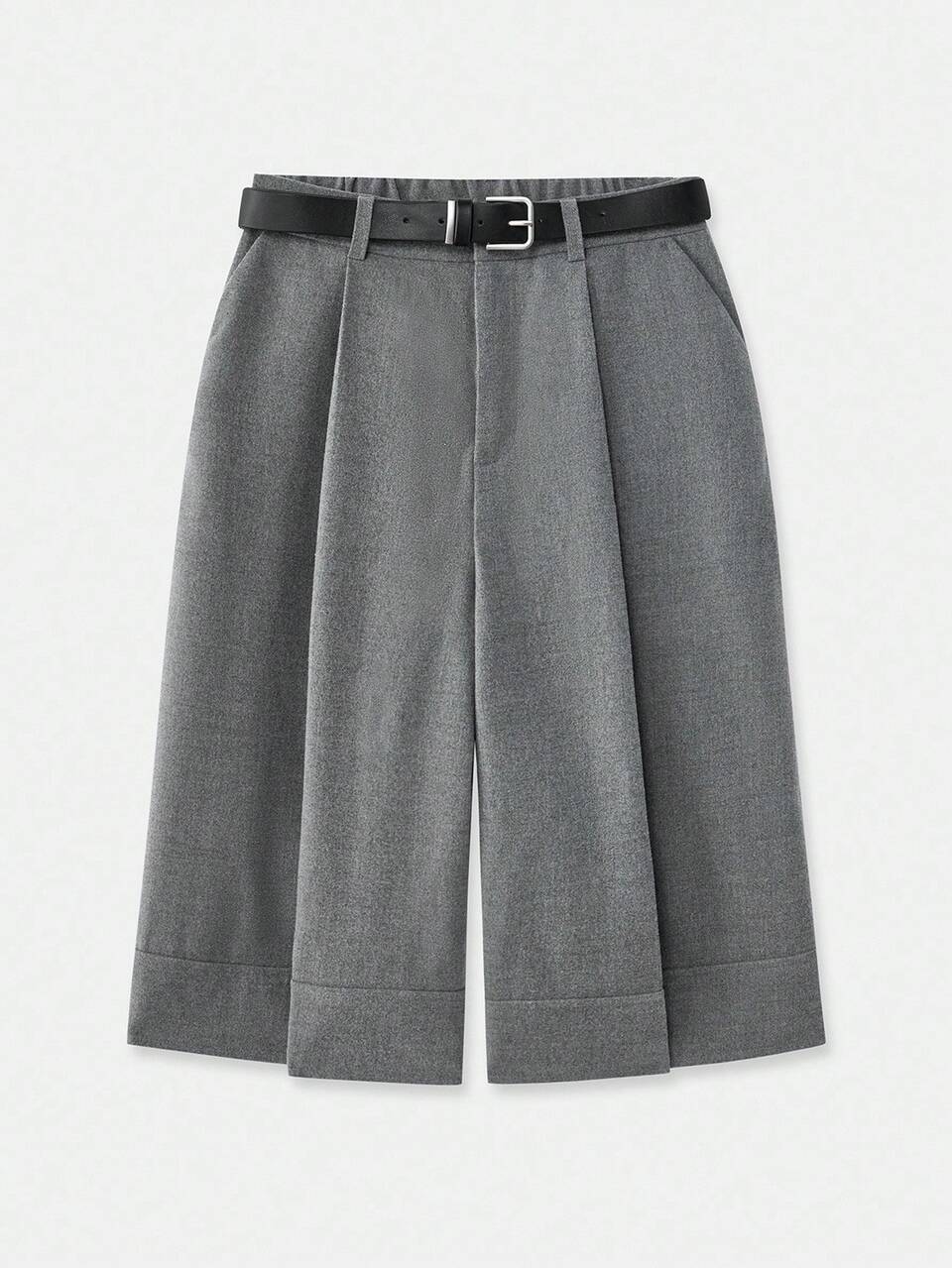 SHEIN Maija Grey Pleated Woolen Trousers For Women,Loose Straight Leg Minimalist Business Casual Office Summer Chic Pants,Modern Versatile Christmas Clothing