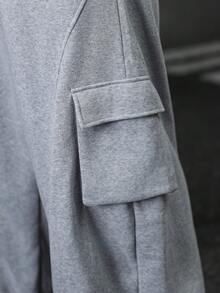 Manfinity EMRG Plus Size Men's Solid Color Drawstring Waist Pockets Casual Sweatpants - Grey - View 6