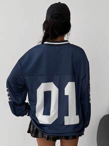 SHEIN Teen Girl Digital & Letter Print Soccer T-Shirt, Back To School, Suitable For Daily Wear