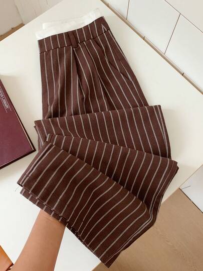 Comfortcana Pantalones rectos elegantes a rayas para mujer