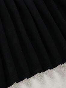 SHEIN Explorewe Young Girl Letter & Striped Print Pleated Long Sleeve Dress