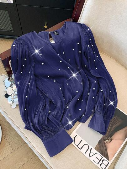 GlowEve Standard Size Women's French Luxury Beaded Blouse