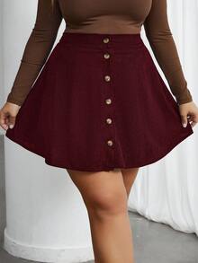 SHEIN Privé Váy ngắn trơn màu thường ngày cỡ lớn cho nữ - Đỏ - Xem 3