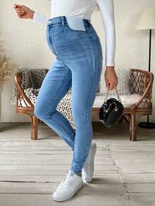 SHEIN Maternity High Waist Skinny Jeans, Casual Everyday Commute Versatile - Light Wash - View 7