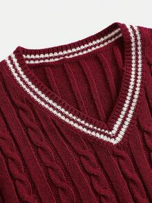 SHEIN Tween Girl Simple Solid V-Neck Long Sleeve Sweater, Casual Daily Wear, Autumn/Winter Long Sleeve Top, Collegiate V-Neck Long Sleeve Sweater, Embroidered Sweater Red Sweater Kids Tween Matching Set Knit Uniform Girl Sweaters Tween Girls Sweater Girl Maroon Outfits